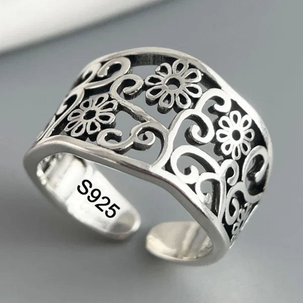 925 Sterling Silver Rings for Women Couple Minimalist Handmade Simple Hollow Flower Ring Fine Jewelry Gift Prevent Allergy - Image 1