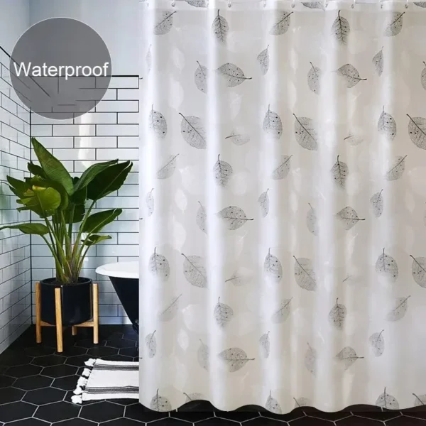 Bathroom Shower Curtains PEVA Waterproof Thickening Bath Curtain With Hooks Rustproof Metal Grommets Leaf Pattern Shower Curtain - Image 2