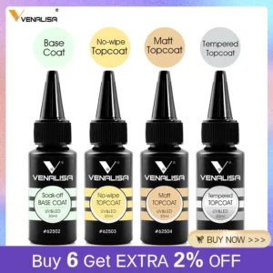 Venalisa Refillment 30ml TPO FREE Nail Art Soak Off UV/LED No Wipe Top Coat Base Coat Builder Nail Gel Matt Tempered TopCoat