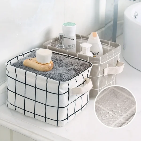 kf-S9997ed53ded94ec99887a6f743f0bda67 1PC Cotton and Hemp Storage Basket with Handheld Printed Tabletop, Miscellaneous Sorting Cabinet, Small Clothing, Fabric Storage - Image 1