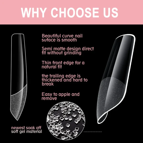 600Pcs Full Cover Press On Nail Tips Stiletto Almond Square Coffin French False Fake Soak Off Gel Nail Extension Tips Capsule - Image 5