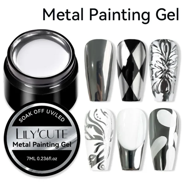 LILYCUTE 7ML Super Bright Metallic Gel Polish Silver Mirrors Effect Line Flower Drawing Painting Gel Polish DIY French Nails Art - Image 3