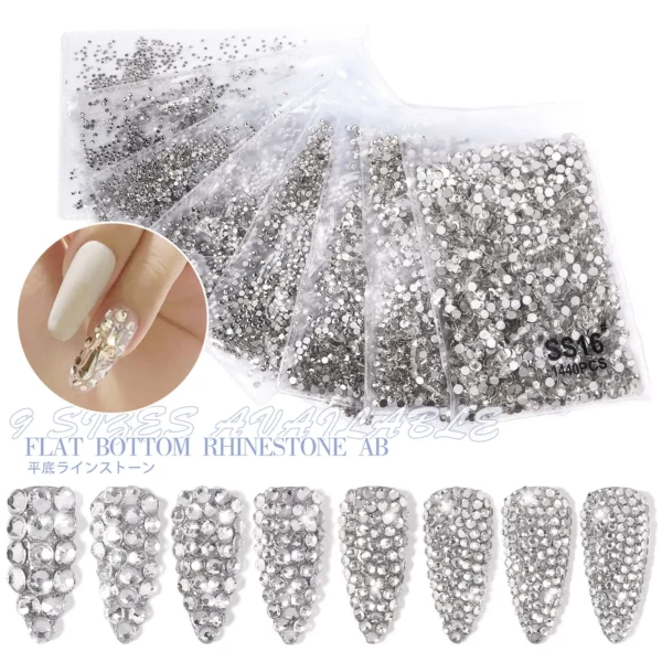 144/288 /1440pcs SS3-SS50 Crystal AB Clear Nail Rhinestones Non Hotfix Flat Back Stones DIY Strass Nail Art Decor Accessories - Image 1