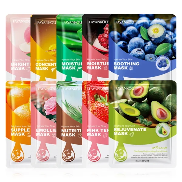10pcs Fruits Facial Masks For Face Skincare Moisturizing Brightening Hydrating Firming Face Mask Beauty Face Skin Care Products - Image 1