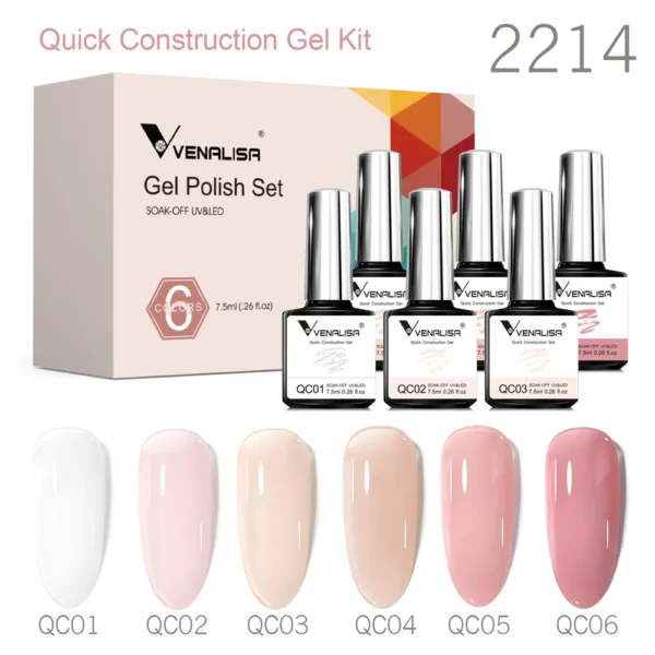6pcs Venalisa Construction Gel Kit Stronger Jelly Color Reinforce Natural Nail Varnish Rubber Base Color Series Nude Collection - Image 7