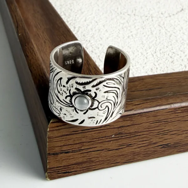 925 Sterling Silver Rings For Women Geometric Fine Jewelry Finger Adjustable Wide Hollow Stone Ring For Party Birthday Gift - Image 2