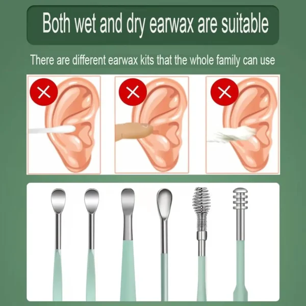 6Pcs/set Ear Cleaner Ear Wax Pickers Stainless Steel Earpick Wax Remover Piercing Kit Earwax Curette Spoon Care Ear Clean Tools - Image 3