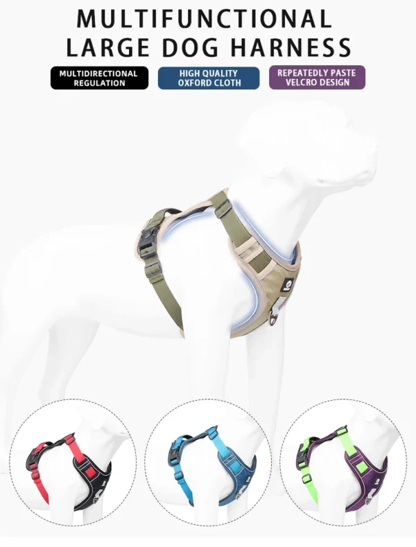 Medium Large Dog Harnesses Collar Labrador Army Reflective Adjustable Harness Oxford Cloth Pet Vest Training Hound Walk the Dog - Image 3