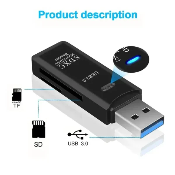 Multi Functional 2-in-1 High-speed USB 3.0/2.0 Card Reader Supports TF SD Card Memory Computer/Tablet Camera/Laptop/Car Mounted - Image 5