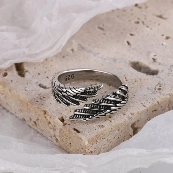 925 Sterling Silver Rings Fashion Hip Hop Vintage Couples Creative Wings Design Thai Silver Party Jewelry Birthday Gifts - Image 2