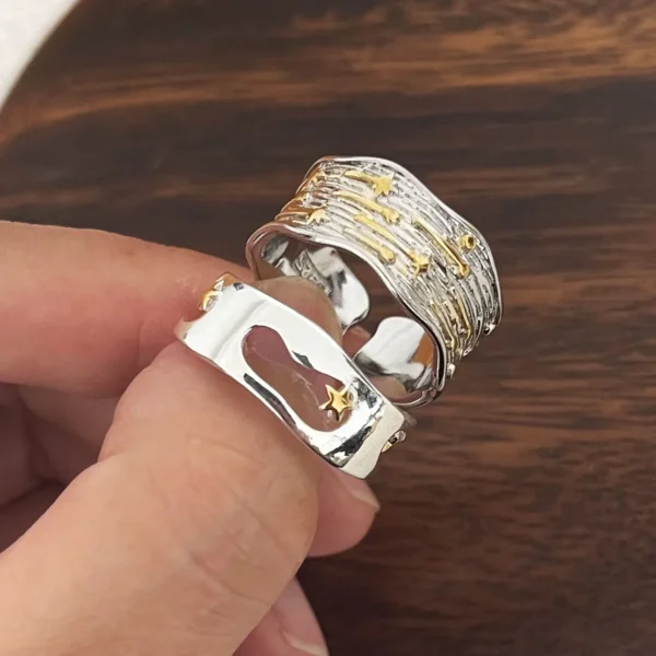 925 Sterling Silver Rings For Women Men Fine Jewelry Finger Adjustable Open Gold Star Ring For Party Birthday Gift - Image 6