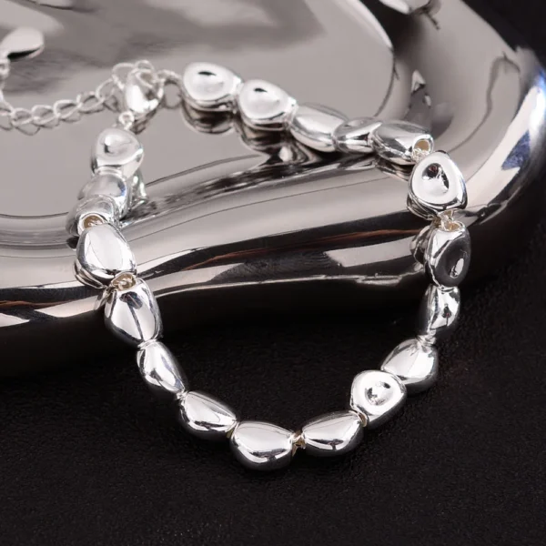 100% Solid 925 Sterling Silver Metal Bracelet for Women Men Vintage Handmade Simple Stone Bracelet Birthday Gift S-B451 - Image 3