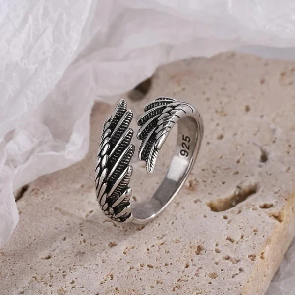 925 Sterling Silver Rings Fashion Hip Hop Vintage Couples Creative Wings Design Thai Silver Party Jewelry Birthday Gifts - Image 3