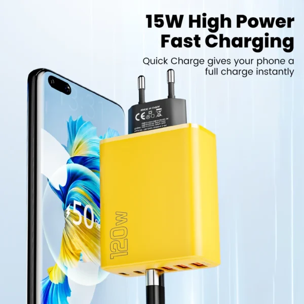 120W 6 Ports 3USB+3Type C Mobile Phone Charger Type C USB A Super Charge Adapter For Huawei Xiaomi Samsung Iphone 16 15 Devices - Image 4
