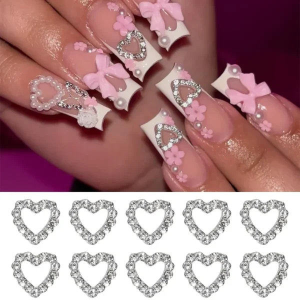 3D Exquisite Heart Crown Five-pointed Rhinestones Nail Charms Luxury Gold/Silver Diamond Jewelry Nail Decoration Accessories - Image 5