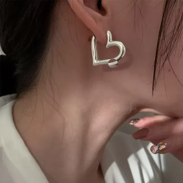 925 Sterling Silver Earrings For Women Geometric Trendy Simple Big Heart Earring Jewelry Prevent Allergy Party Accessories - Image 3