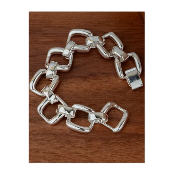 100% Solid 925 Sterling Silver Metal Bracelet for Women Men Vintage Handmade Shinning Gold Squar Bracelet Birthday ChristmasGift - Image 5