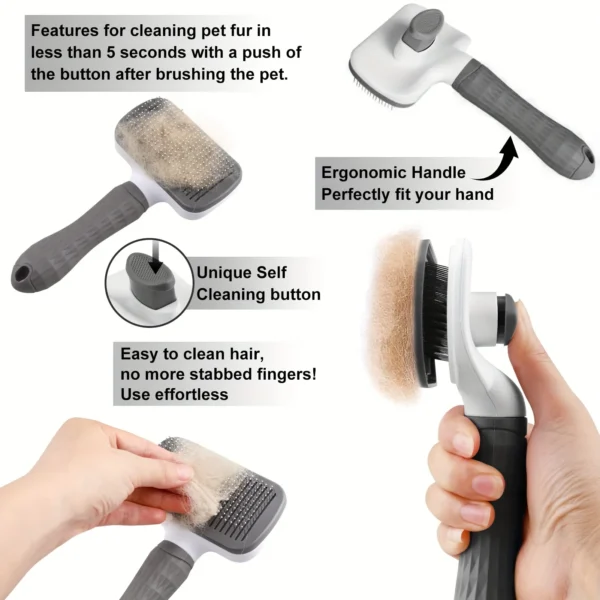 Easy-Clean Pet Grooming Brush Gentle Deshedding Massage Comb with One-Click Hair Removal Dog Grooming for Dogs & Cats Easy-Clean - Image 5