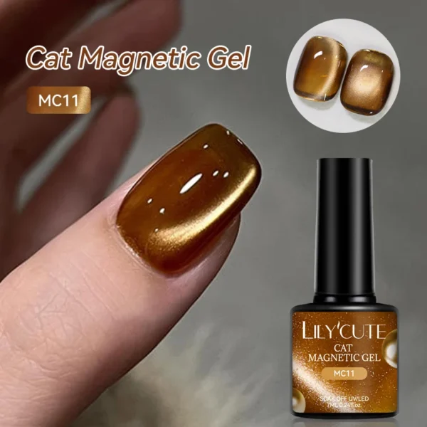 LILYCUTE 7ml Coffee Gold Glitter Cat Magnetic Gel Winter Autumn Red Brown Series Soak Off UV LED Gel Polish Manicure Nail Art - Image 4