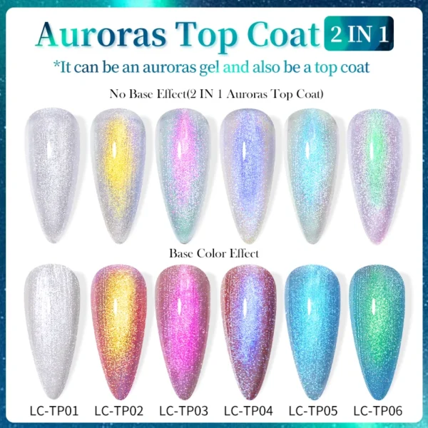 LILYCUTE 7ML Aurora Glitter Nail Gel Polish Blue Purple Sparking Gel Nail Art Semi Permanent UV Gel 2 In 1 Function Top Coat - Image 4