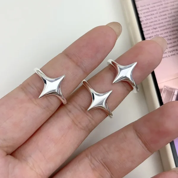 925 Sterling Silver Rings For Women Geometric Fine Jewelry Finger Adjustable Simple Star Ring For Party Birthday Gift - Image 1