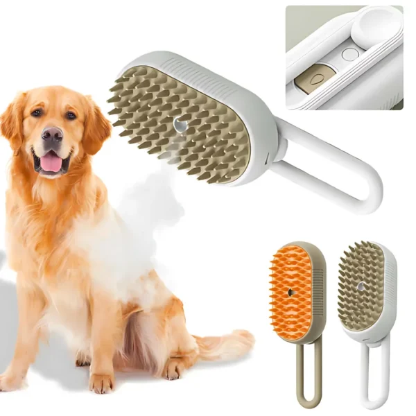Steamy Dog Brush Electric Spray Cat Hair Brush 3 in1 Dog Steamer Brush for Massage Pet Grooming Removing Tangled and Loose Hair - Image 1