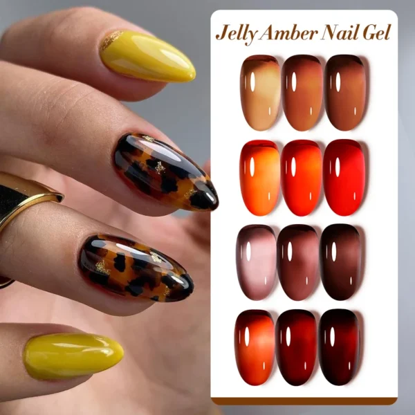 LILYCUTE 7ml Jelly Amber Gel Nail Polish Semi Permanent UV Gel Brown Translucent Gradient Leopard Print Nail Art Gel Varnishes - Image 3