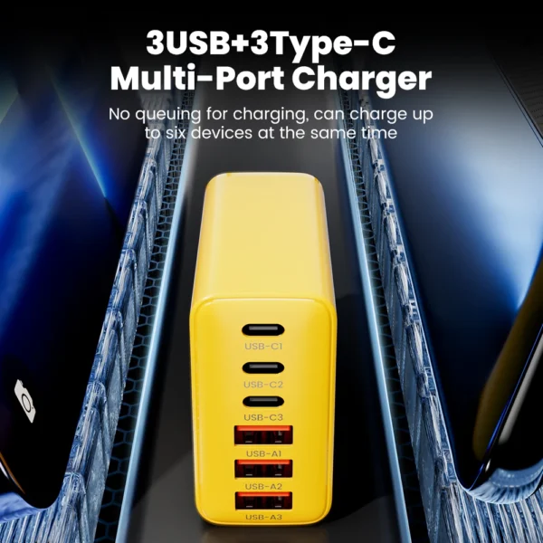 120W 6 Ports 3USB+3Type C Mobile Phone Charger Type C USB A Super Charge Adapter For Huawei Xiaomi Samsung Iphone 16 15 Devices - Image 3