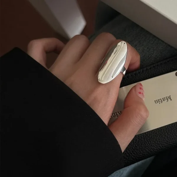 BF CLUB 925 Sterling Silver Rings For Women Girl Female Open Minimalist Retro Oval Ring Creative Anillos Bague Fine Jewelry - Image 3