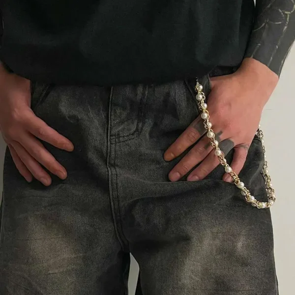 Ingemark Punk Imitation Pearl Trousers Hipster Pant Jean Keychain Ring Clip for Men Tassel Bag Handbag Chain Women Jewelry Gift - Image 3