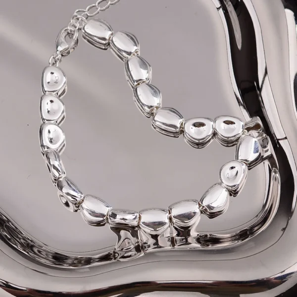 100% Solid 925 Sterling Silver Metal Bracelet for Women Men Vintage Handmade Simple Stone Bracelet Birthday Gift S-B451 - Image 2