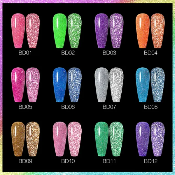 Venalisa Reflective Glitter Nail Gel Polish Neon Color Full Coverage Pigment Nail Art Manicure Soak Off Enamel UV Gel Varnish - Image 3