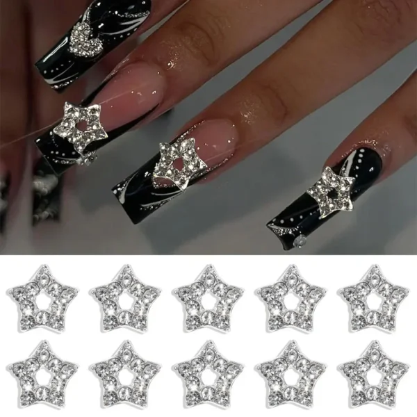 3D Exquisite Heart Crown Five-pointed Rhinestones Nail Charms Luxury Gold/Silver Diamond Jewelry Nail Decoration Accessories - Image 2