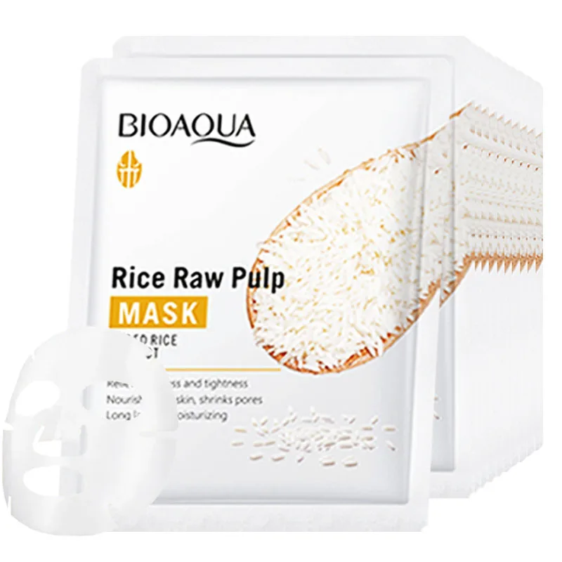 kf-Sac1f605e9c164e75bb425eaecdf3d286C 10pcs BIOAQUA Rice Raw Pulp Facial Masks skincare Moisturizing Firming Hydrating Face Mask Sheets Mask Korean Skin Care - Image 1