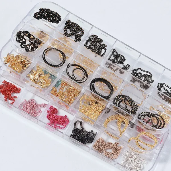 Misscheering 12 Grid Mixed Style Nail Chain Jewelry For DIY Art Decoration Fashion Metal Nails Accessories For Manicure Design - Image 2