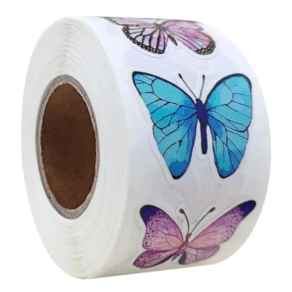 500Pcs/Roll Vivid Butterfly Flowers Stickers 2.5cm/1.0inch Diy Decals Decor Use to Adorn Gifts Notebook Kettle Phone Seal Labels - Image 2