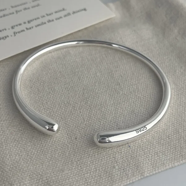 100% Solid 925 Sterling Silver Metal Bracelet for Women Vintage Handmade Simple Wide Heart Chain Bracelet Birthday Gift Party - Image 6