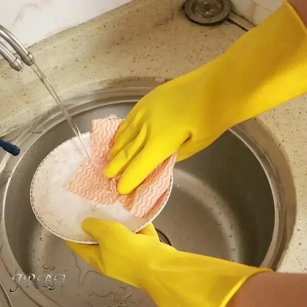 Latex Dishwashing Gloves Women's Waterproof Household Kitchen Washing Bowl Washing Clothes Vegetable Cleaning Household - Image 2