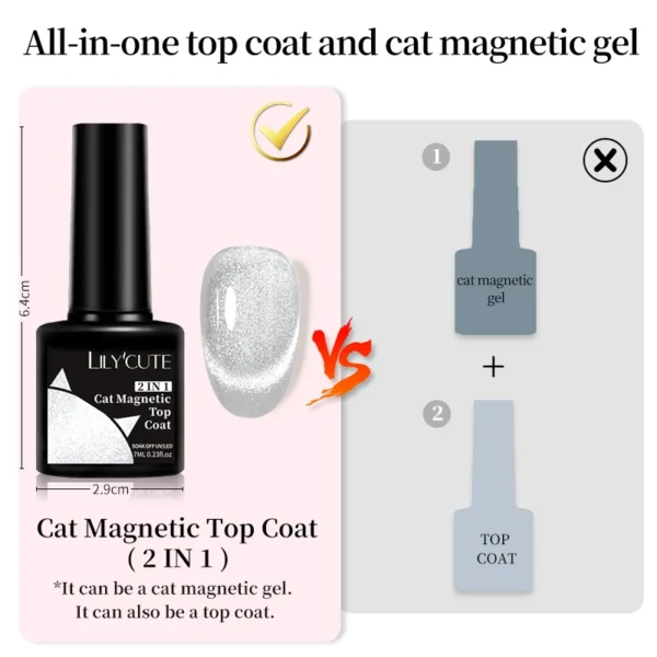 LILYCUTE 7ML 2 IN 1 Sparking Cat Magnetic Gel Top Coat Glitter Snowlight Magnetic Gel Nail Polish Semi Permanent UV Gel Varnish - Image 5