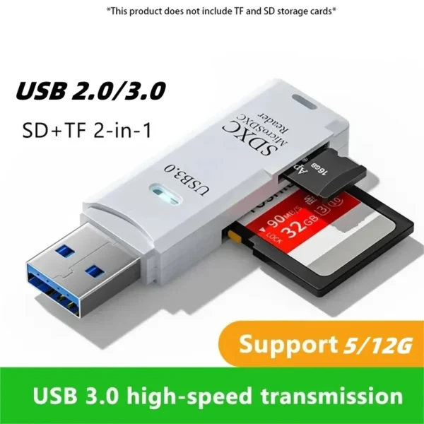 kf-Saf037fa11bae4b3a88eb1656f5cde407A Multi Functional 2-in-1 High-speed USB 3.0/2.0 Card Reader Supports TF SD Card Memory Computer/Tablet Camera/Laptop/Car Mounted - Image 1