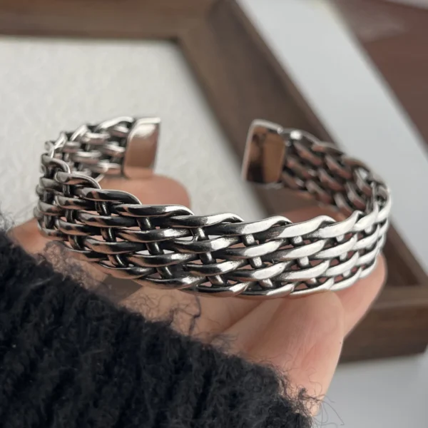 100% Solid 925 Sterling Silver Retro Bracelet for Women Men Vintage Handmade Chain Patern Bracelet Birthday Gift - Image 4