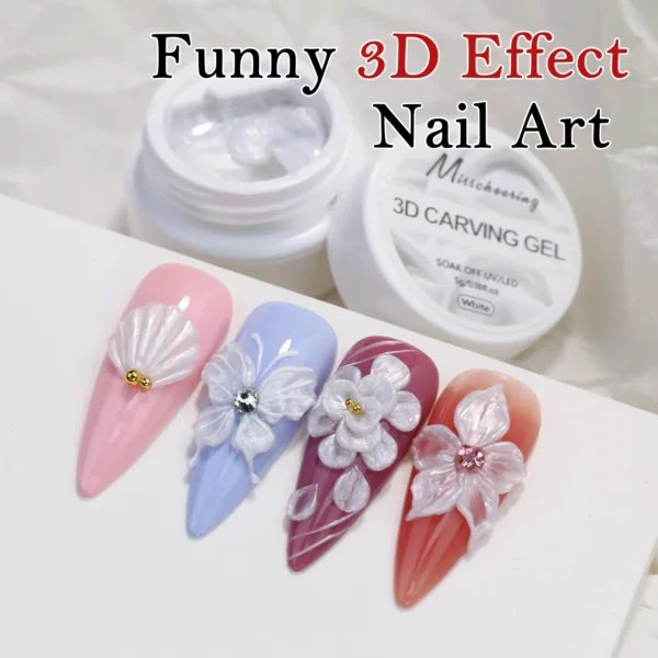 White pearlescent satin carving glue non-stick solid extension glue 3D carving flower acrylic gel varnish DIY nail art design - Image 3