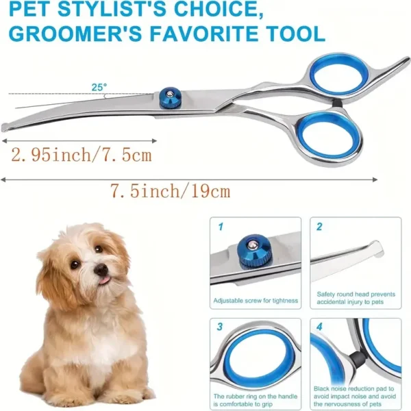 Premium Pet Grooming Scissors Safety Round Tip, Scissors Portable Stainless Steel Shears For Dogs & Cats Pets Shears Supplies - Image 3