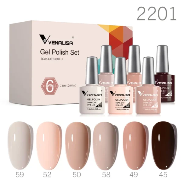 6pcs Venalisa Construction Gel Kit Stronger Jelly Color Reinforce Natural Nail Varnish Rubber Base Color Series Nude Collection - Image 6