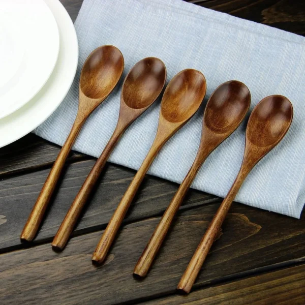 5 Pieces Wooden Spoon Soup Spoon and Fork Tableware Natural Ellipse Ladle Spoon Set Eco Friendly Products Spoons for Cooking - Image 3