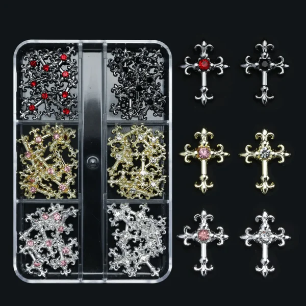 3d cross nail art zircon embedded retro alloy rhinestones Y2K gothic punk metal style nail accessories DIY charm nail decoration - Image 5
