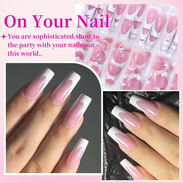 144pcs French hand and foot wear nail set summer short square shiny false toenail acrylic full coverage suitable for nail salon - Image 3