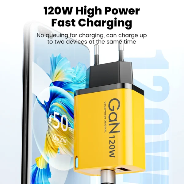 120W USB+Type C Fast Charging GaN Mobile Phone Charger With Light For Iphone 16 15 Samsung Xiaomi Huawei Charging Adapter - Image 3