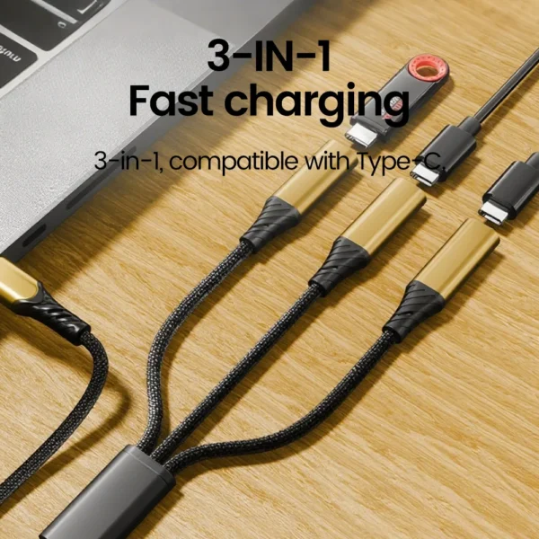 Elough 3 in 1 USB Type C 3.0 to 3 USB C Fast Charging Data Transfer HUB Splitter OTG Converter Laptop Multifunctional Adapter - Image 3