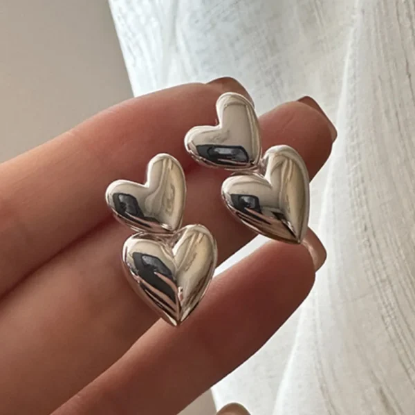 925 Sterling Silver Earrings For Women Trendy Simple Double Heart Earring Jewelry Prevent Allergy Party Christmas Accessories - Image 7